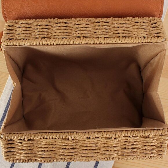 Woven Straw Beach Bag Summer Leather Flip Handbag Women's Casual Shoulder - Picture 4 of 7